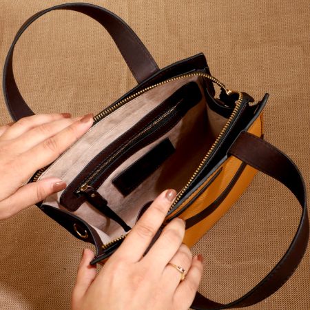 Handcrafted Peach Dark Chocolate Handbag Leather Modern